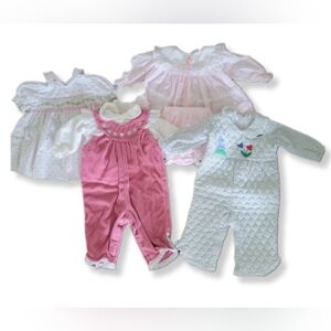 4 Baby Girls Outfits Pink Dress 0-3 M White Smocked, Pink&Quilted Jumper…